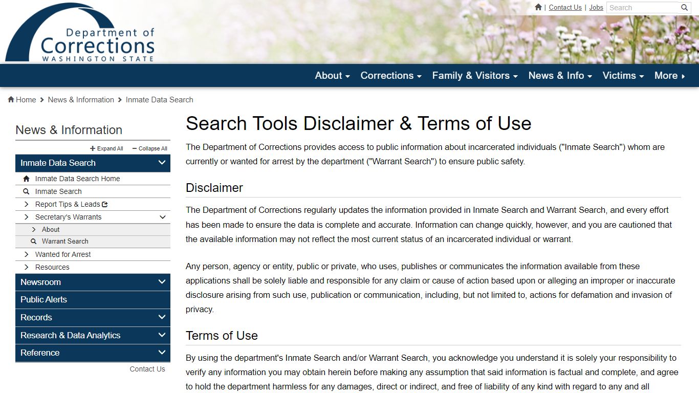 Search Tools Disclaimer & Terms of Use
